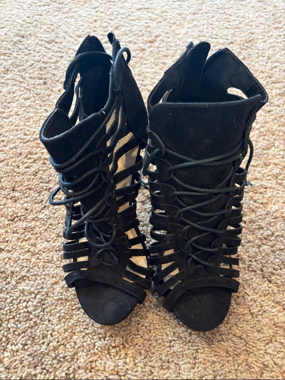 Black Lace-Up Strappy High Heel Sandals